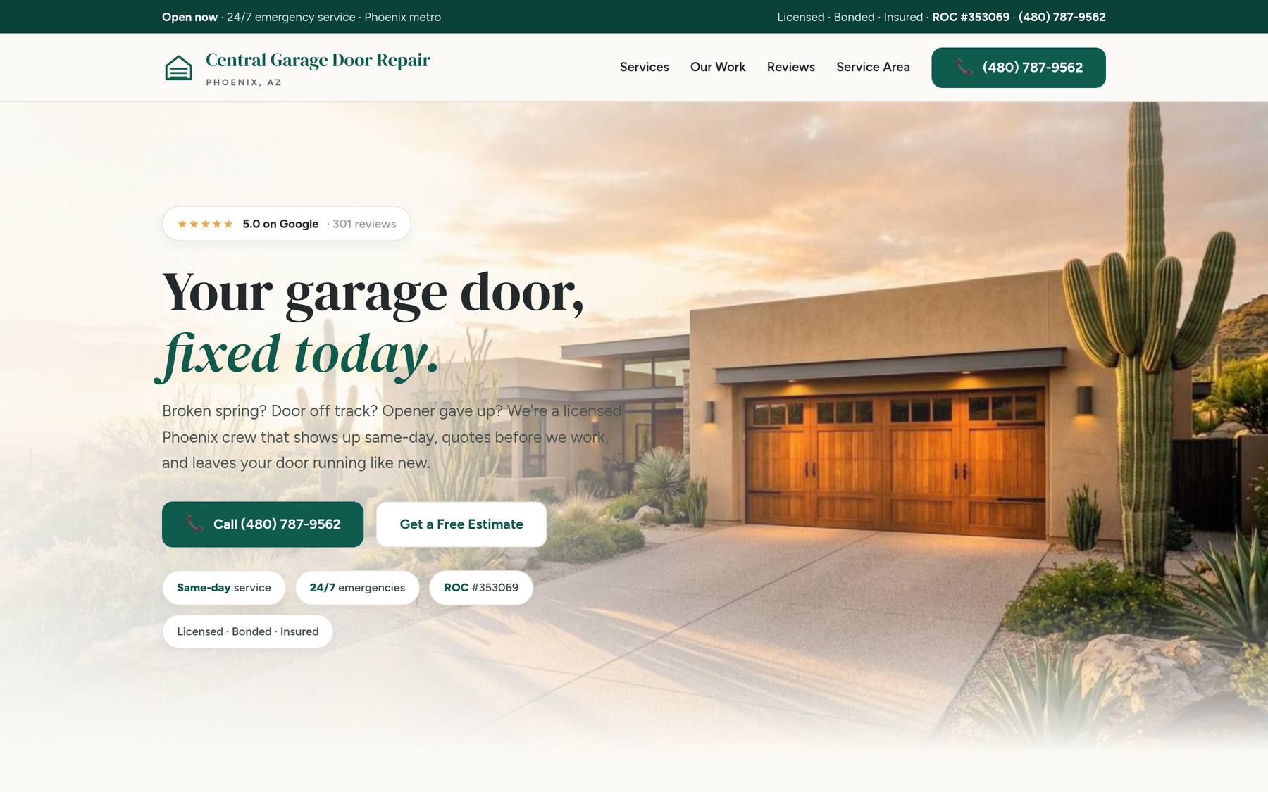 Central Garage Door Repair website